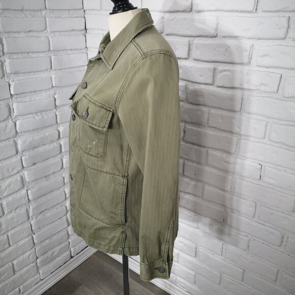 American Eagle Ladies Size Small Army Green Distressed Button Closure Jacket - Picture 4 of 14